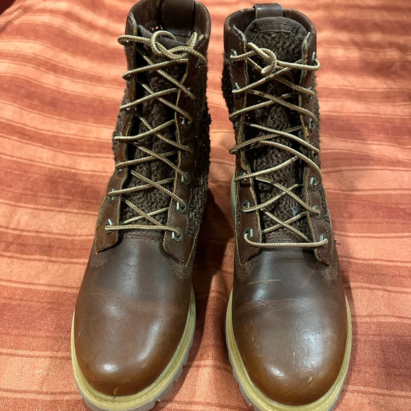 TIMBERLAND Women's Open Weave Brown Combat Boots A14A9 Anti Fatigue Lug Sole 7 - Picture 2 of 13